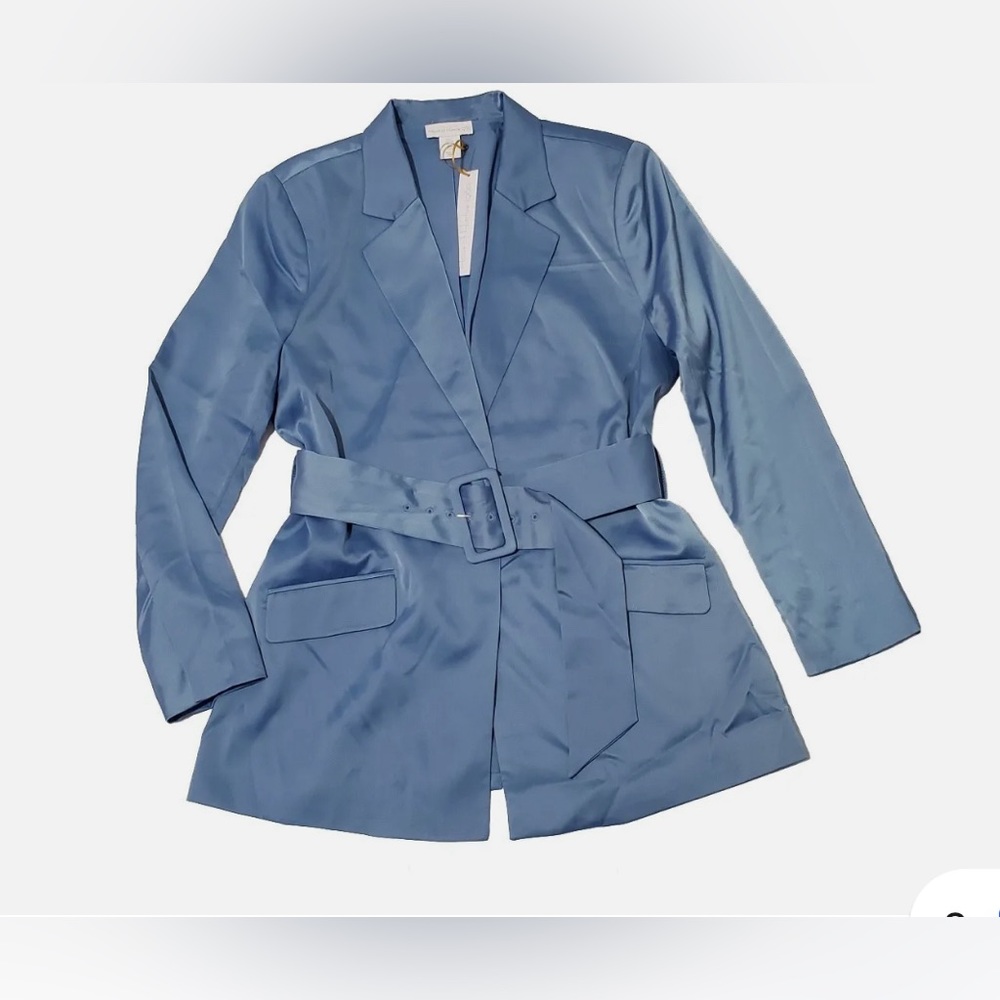 NWT House of Harlow 1960 Blue Satin Trench Belted Lined Coat Jacket
Size XSmall